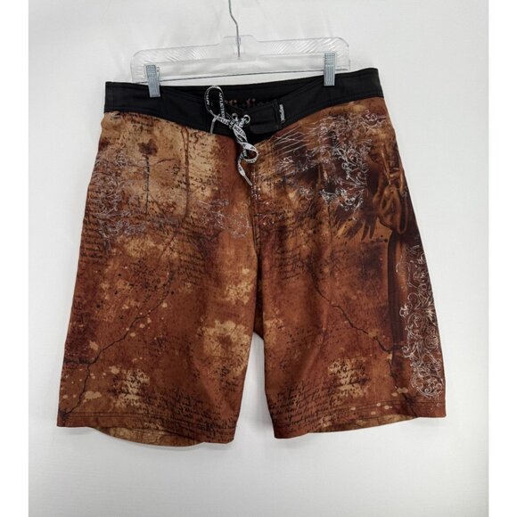 Affliction Other - Affliction Board Shorts Mens 36 12" Swim Trunks Graveyard AOP Y2K Grunge